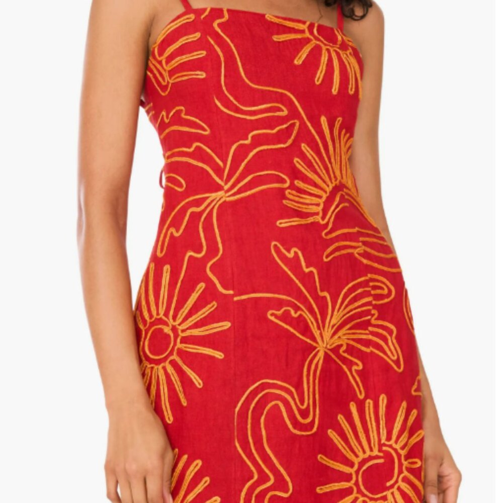 Parker Embroidered Red Linen Minidress Size 2